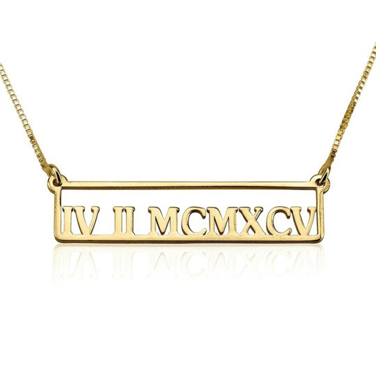 14K Gold Personalized Roman Numeral Bar Necklace