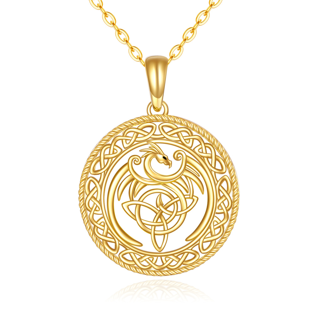 10K Gold Phoenix & Celtic Knot Pendant Necklace-1
