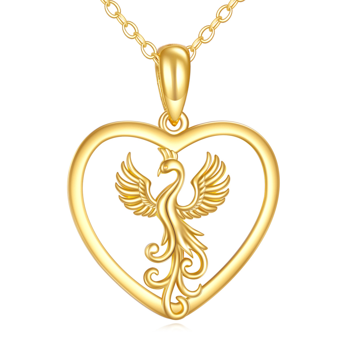 14K Gold Phoenix Herz Halskette für Damen-1