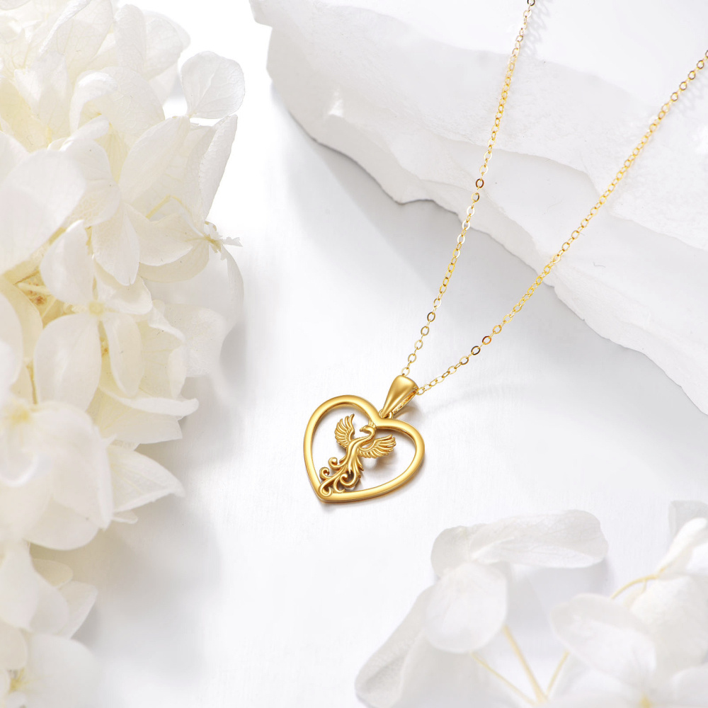 Collar de corazón de fénix en oro de 14 quilates para mujer-3