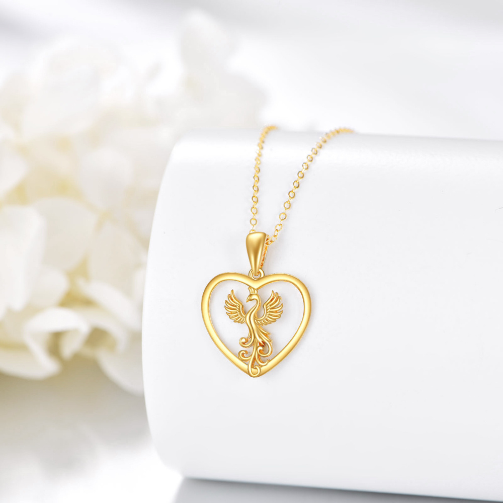 Collar de corazón de fénix en oro de 14 quilates para mujer-4