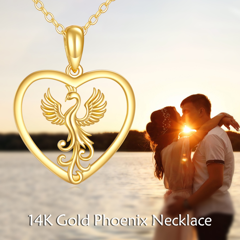 Collar de corazón de fénix en oro de 14 quilates para mujer-6