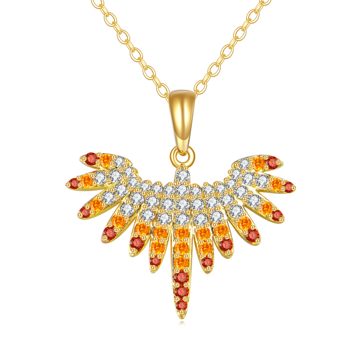 14K Gold Cubic Zirconia Phoenix Pendant Necklace-1