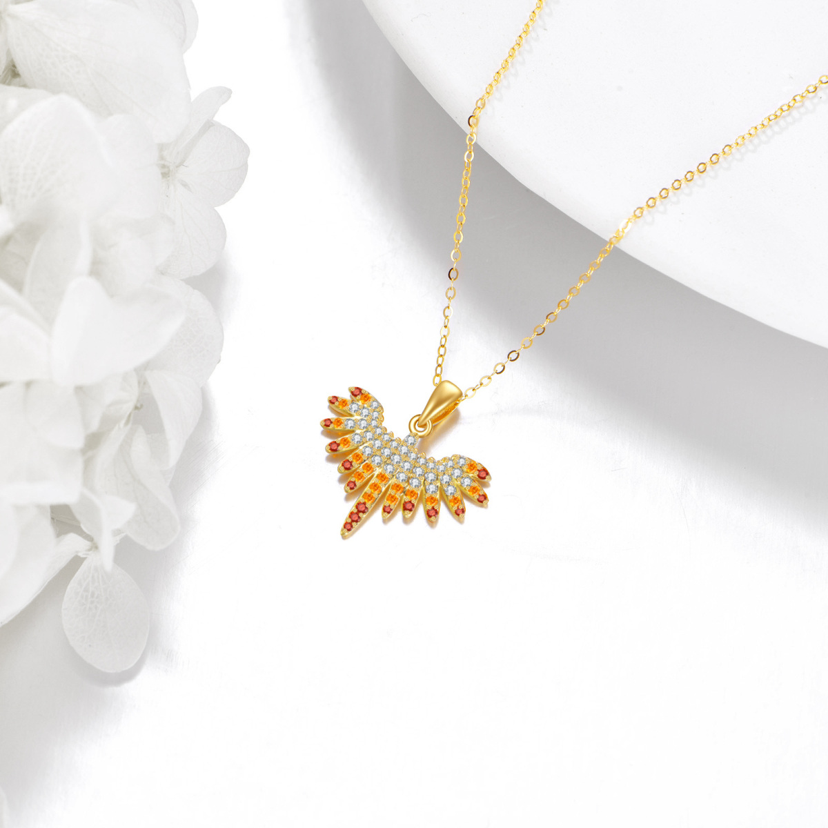 14K Gold Cubic Zirconia Phoenix Pendant Necklace-3