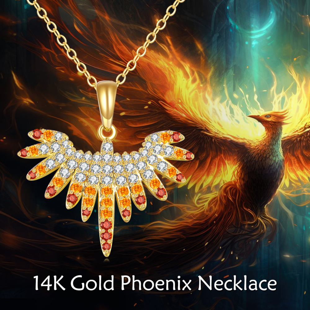 10K Gold Cubic Zirconia Phoenix Pendant Necklace-6