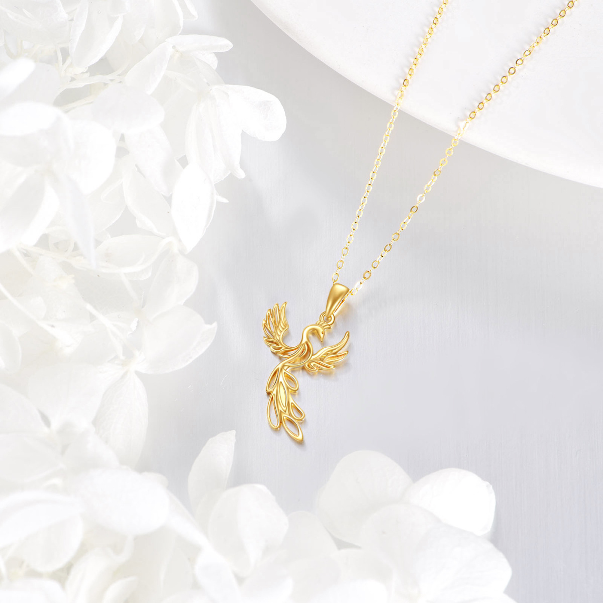 Colar com pingente de fênix em ouro 14K-4