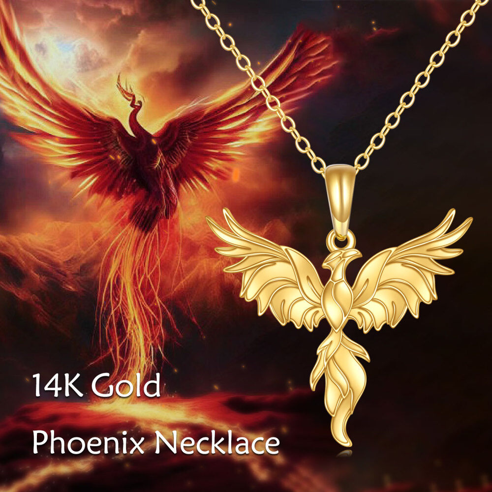 10K Gold Phoenix Pendant Necklace-5