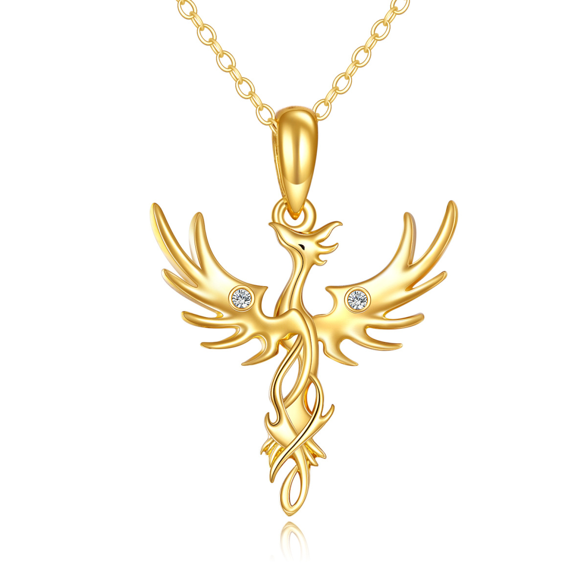 Collar con colgante de fénix de circonita cúbica en oro de 14 quilates-1