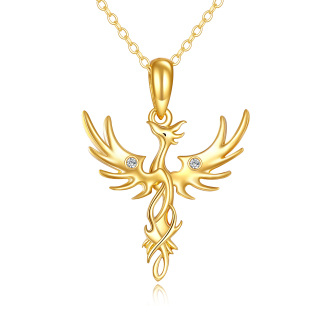 14K Gold Cubic Zirconia Phoenix Pendant Necklace-1
