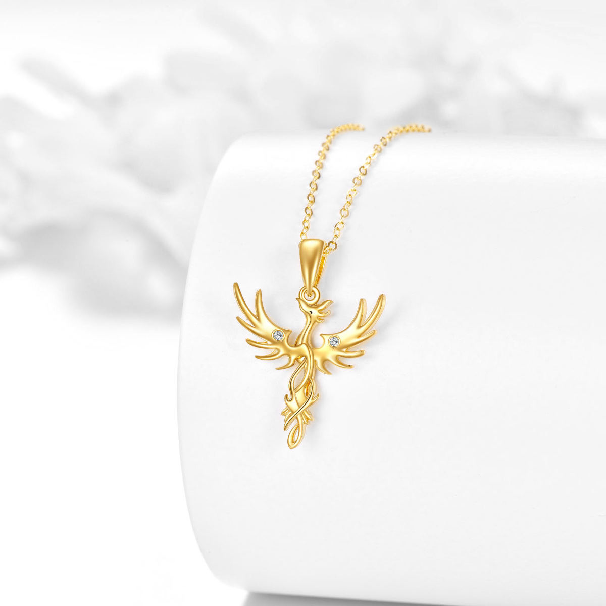 Collar con colgante de fénix de circonita cúbica en oro de 14 quilates-3