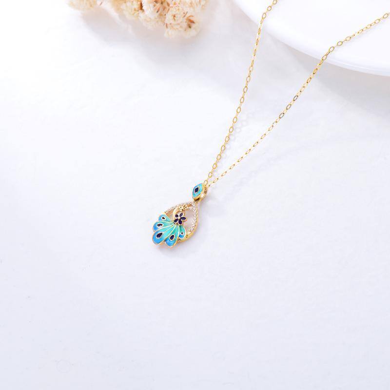 14K Gold Cubic Zirconia Phoenix Pendant Necklace-4