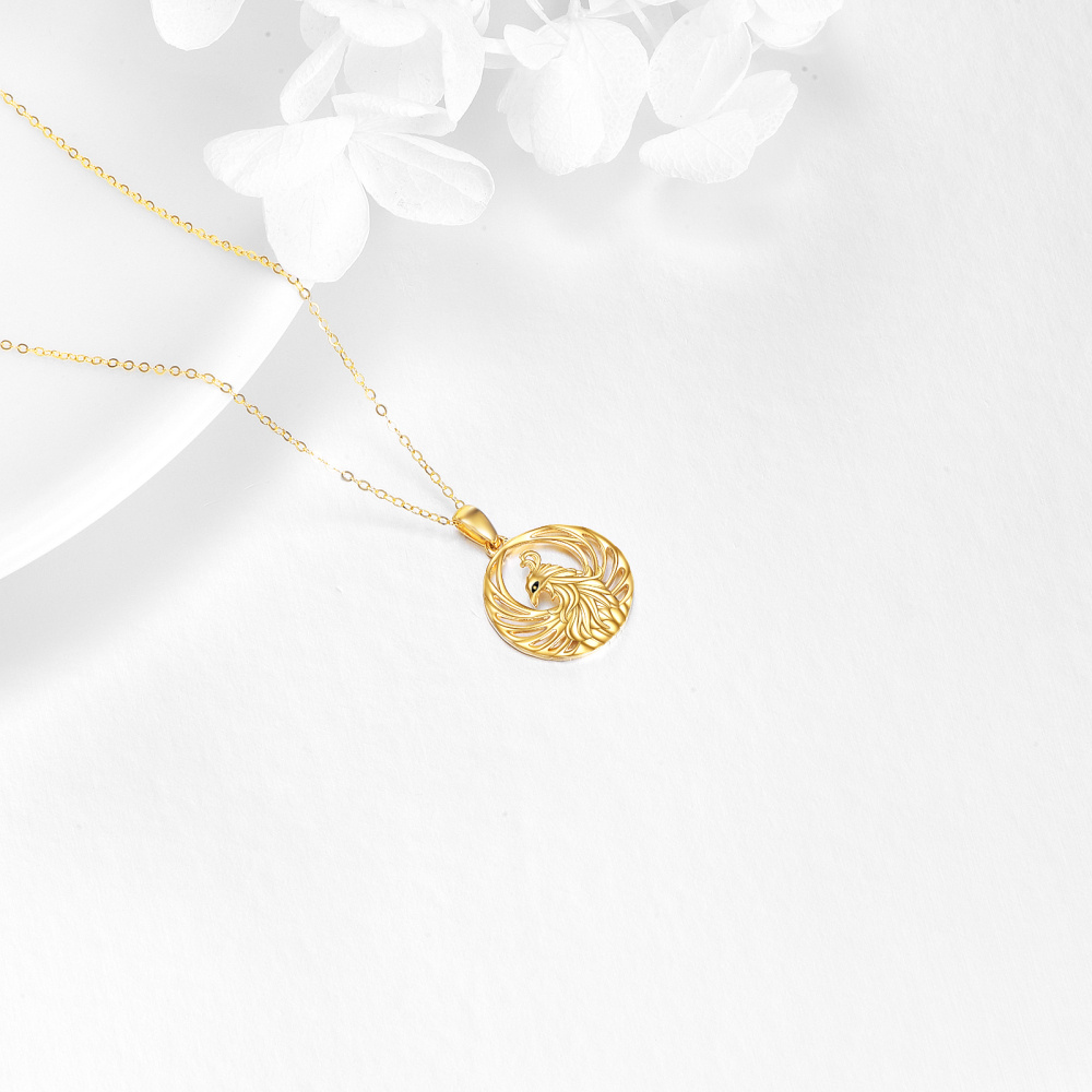 10K Gold Phoenix Pendant Necklace-4