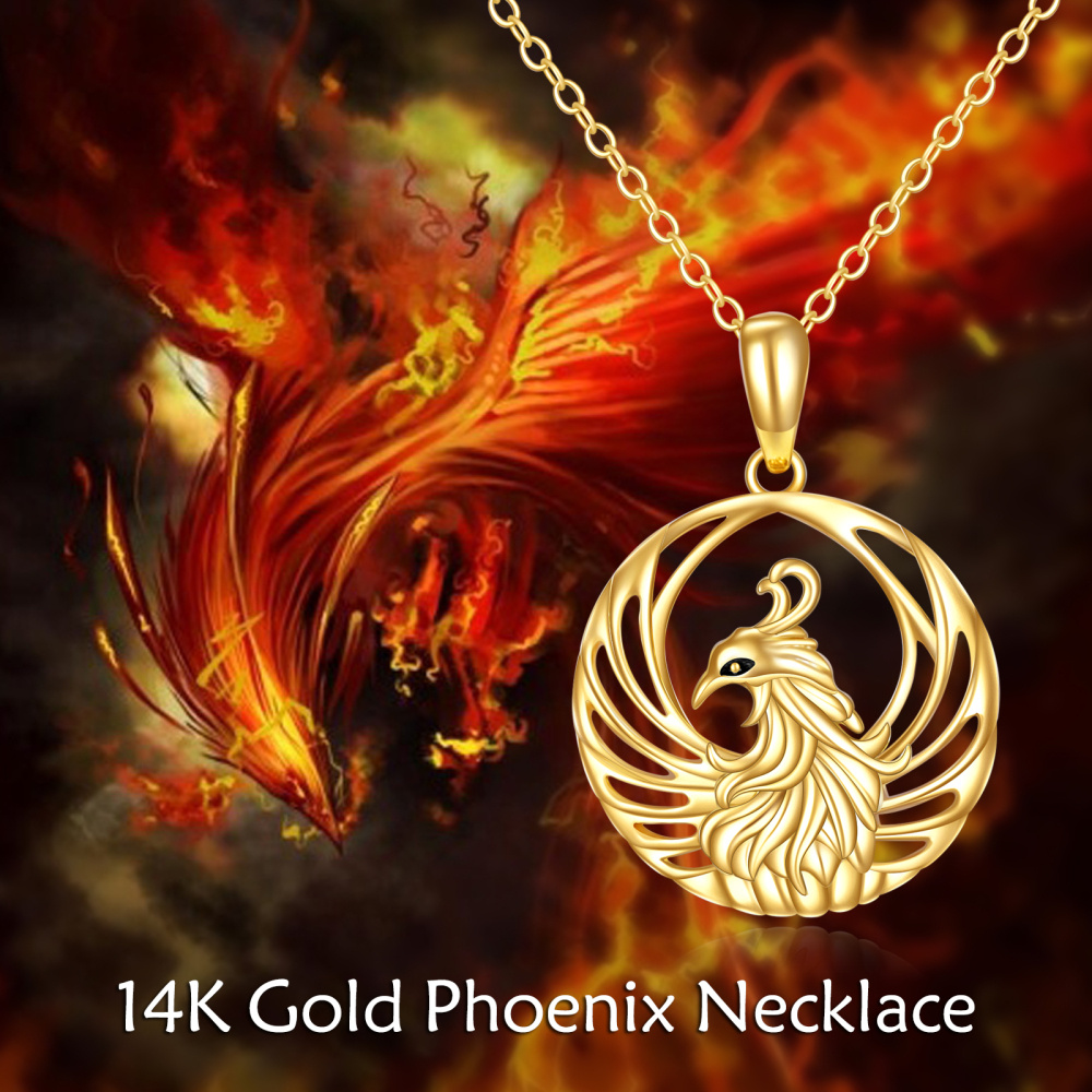 10K Gold Phoenix Pendant Necklace-5