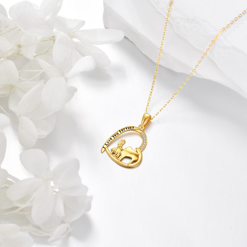 10K Gold Cubic Zirconia Piano Girl Pendant Necklace-3