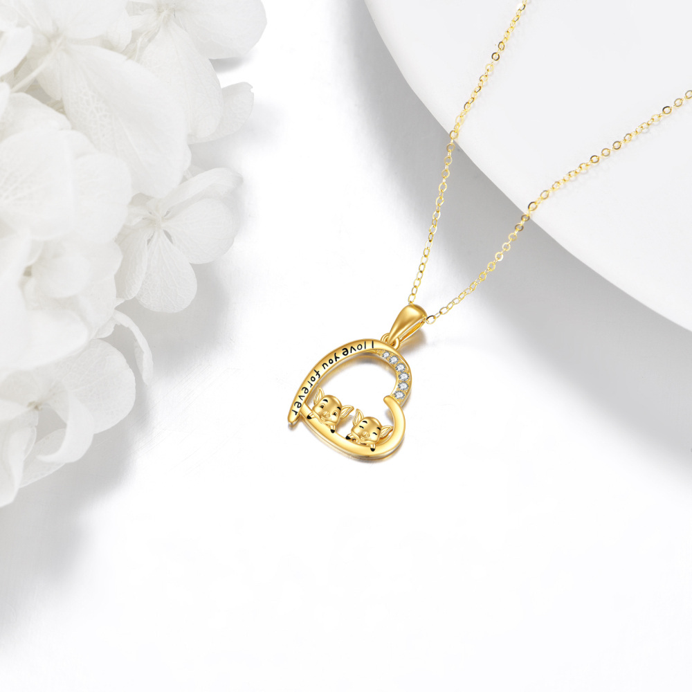 10K Gold Cubic Zirconia Pig & Heart Pendant Necklace with Engraved Word-3