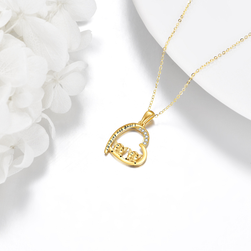 10K White Gold Cubic Zirconia Pig & Heart Pendant Necklace with Engraved Word-3