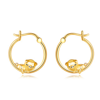 10K Gold Pig Hoop Earrings-16