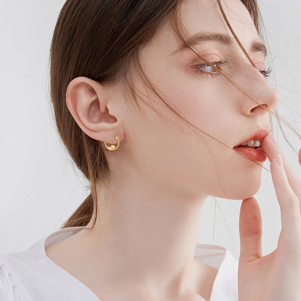 10K Gold Pig Hoop Earrings-2
