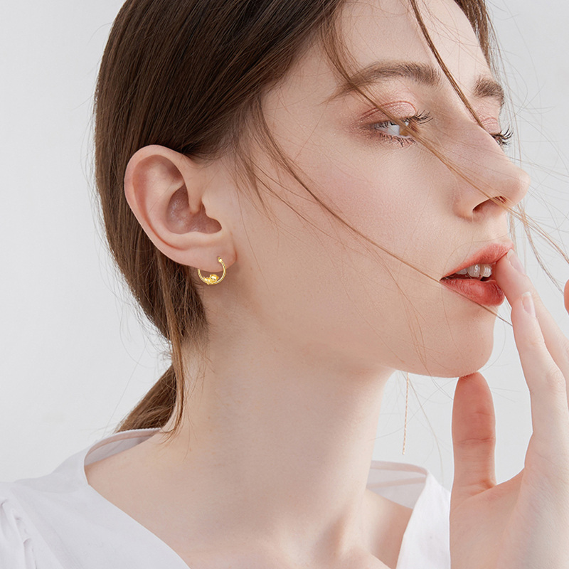 Brincos de argola em forma de porco em ouro branco 10K-2