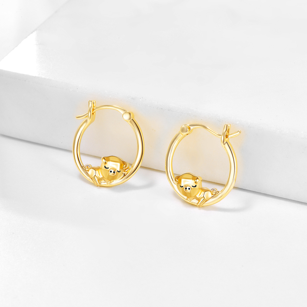 10K Gold Pig Hoop Earrings-3