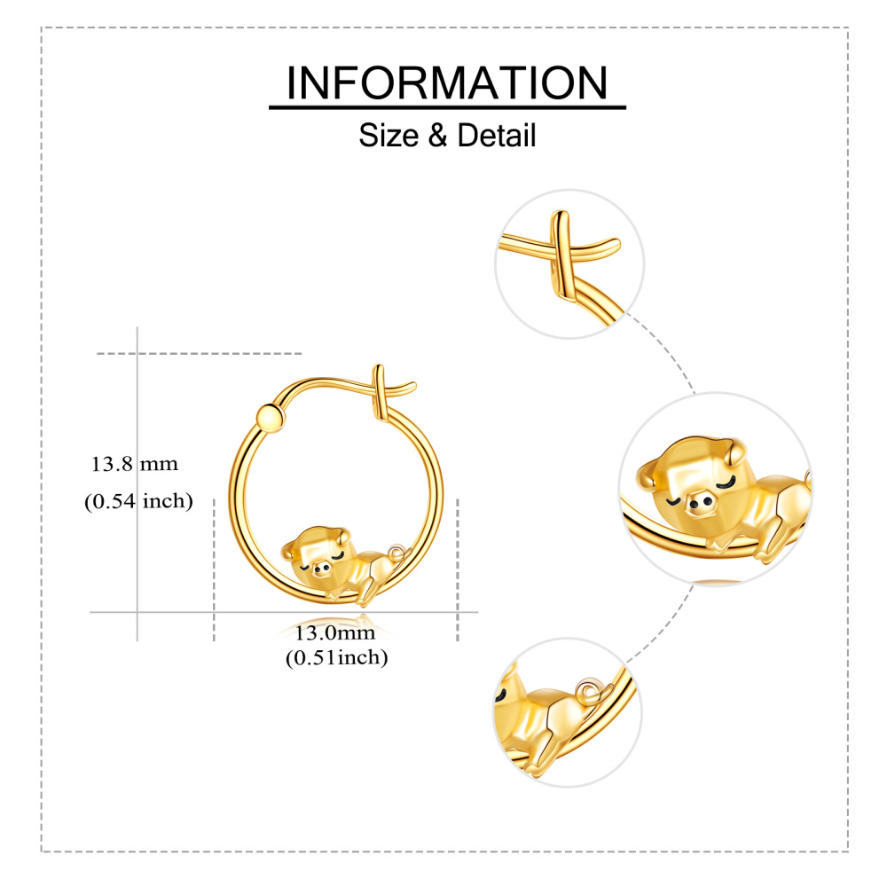 10K Gold Pig Hoop Earrings-5