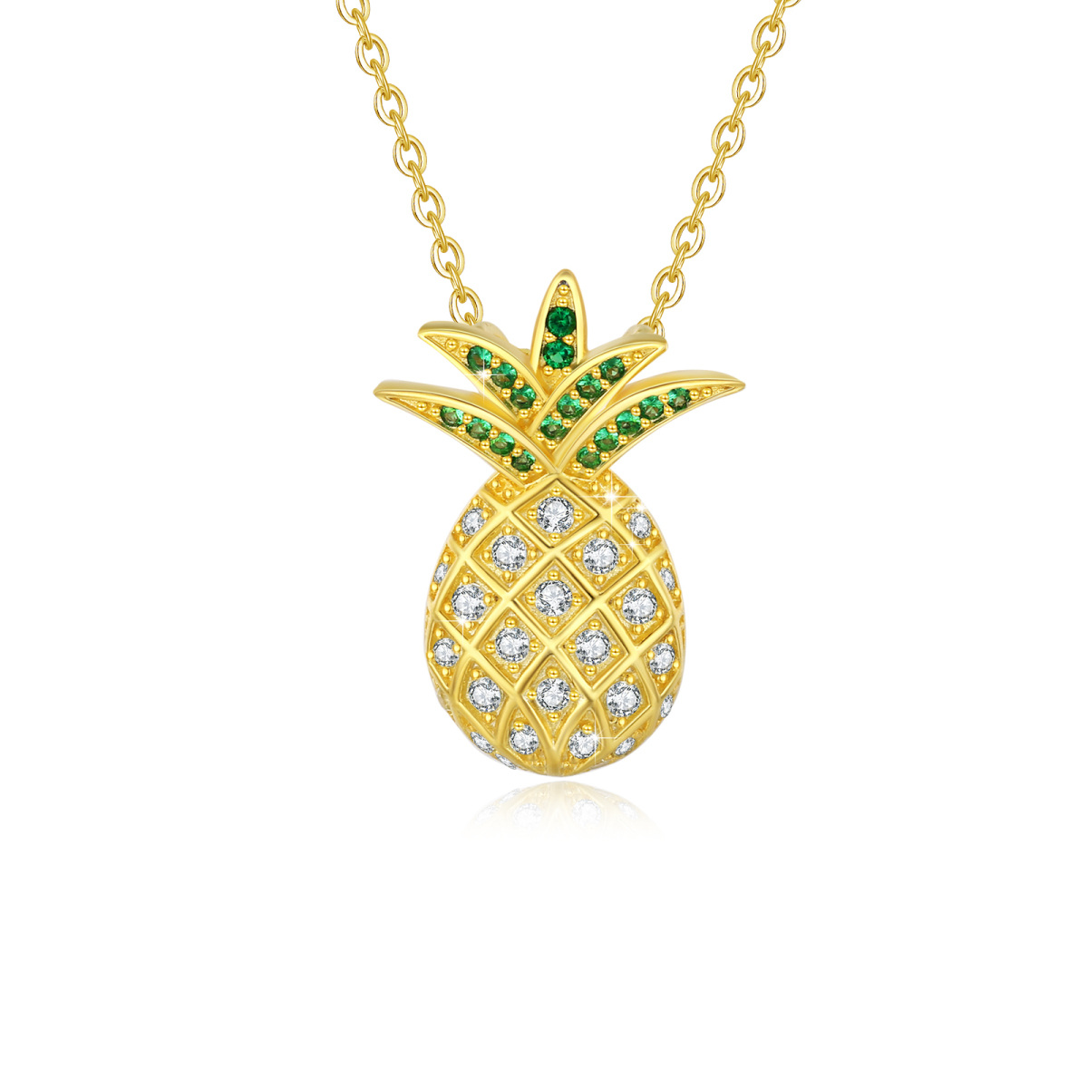 10K Gold Cubic Zirconia Pineapple Necklace for Women-1