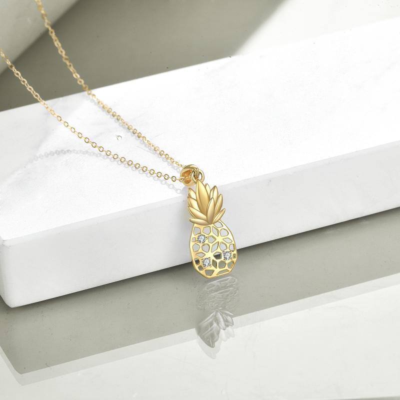 10K Gold Pineapple Pendant Necklace-3