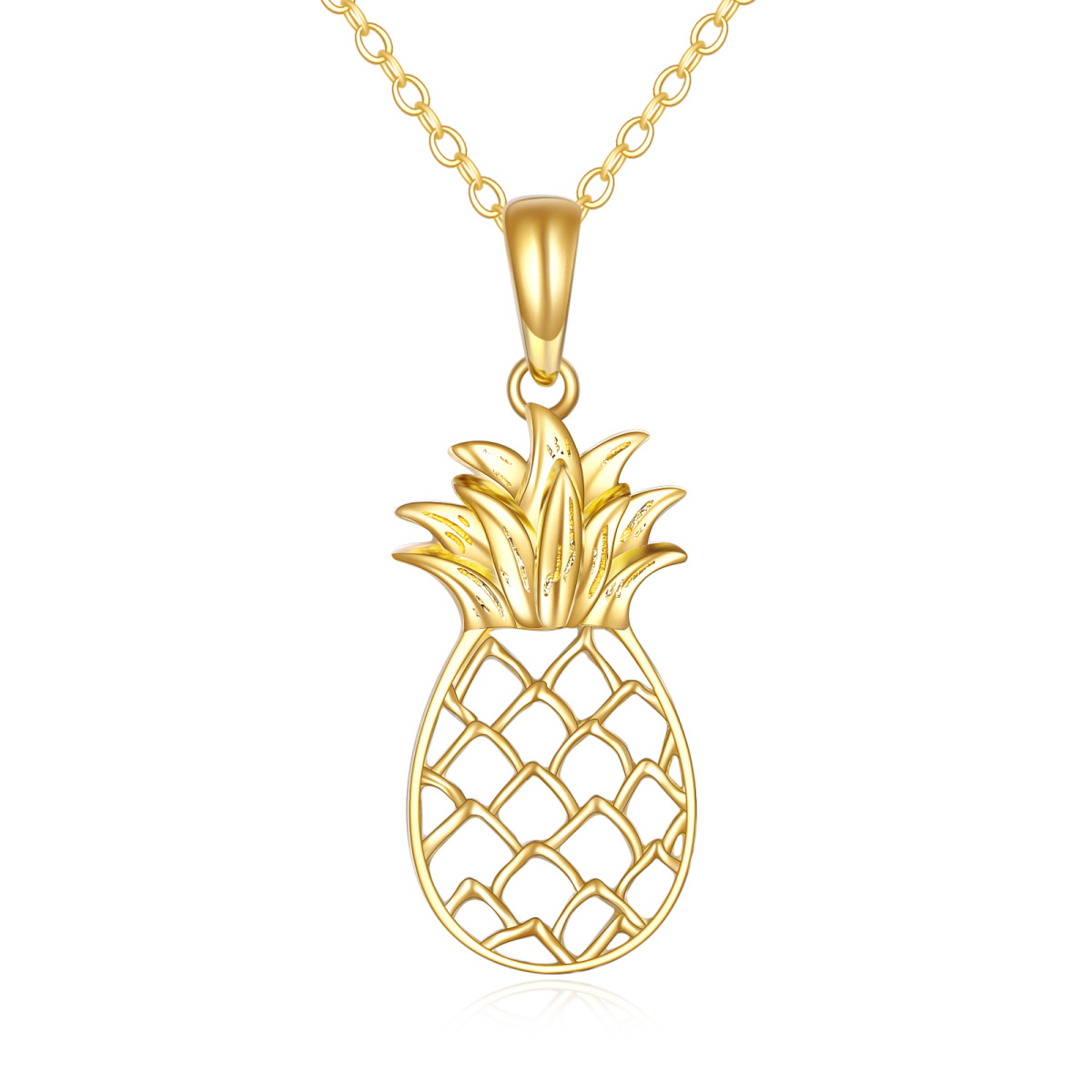 Collana con ciondolo a forma di ananas in oro 14K-1