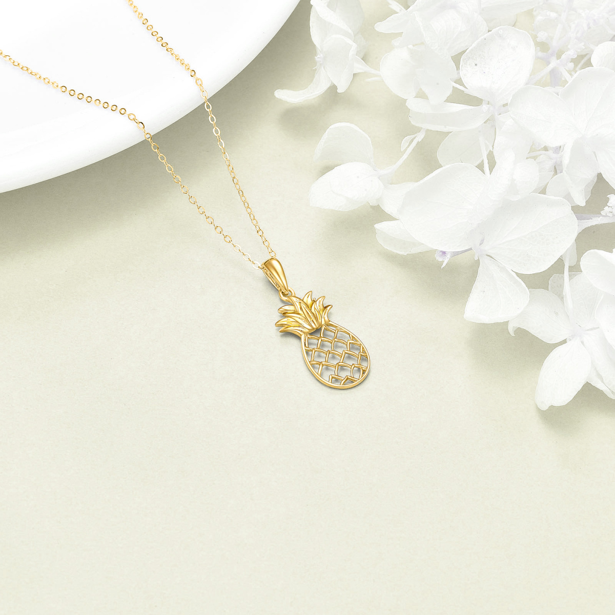 Collana con ciondolo a forma di ananas in oro 14K-4