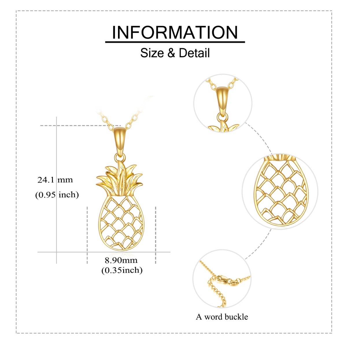 Collana con ciondolo a forma di ananas in oro 14K-5