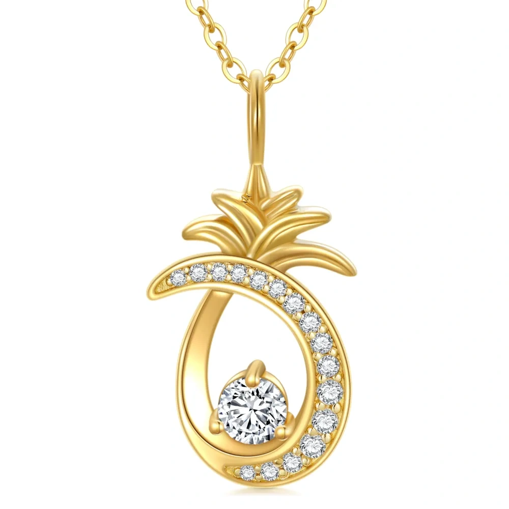 10K Gold Cubic Zirconia Pineapple Pendant Necklace-1