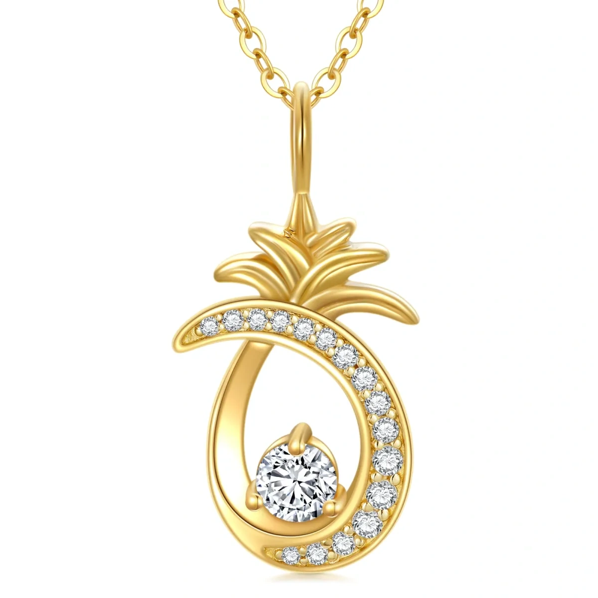 14K Gold Cubic Zirconia Pineapple Pendant Necklace-1