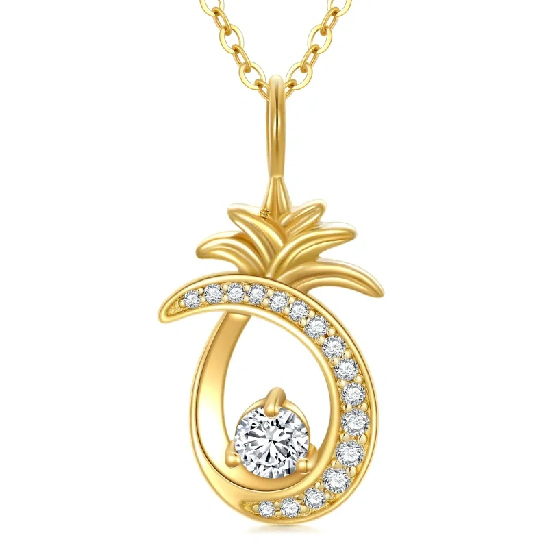 10K Gold Cubic Zirconia Pineapple Pendant Necklace-18