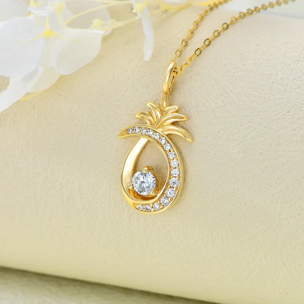 10K Gold Cubic Zirconia Pineapple Pendant Necklace-3