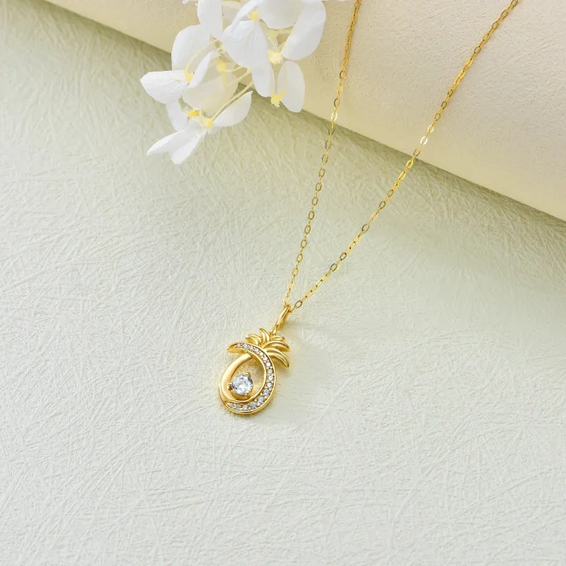 Platinum with White Gold Plated Cubic Zirconia Pineapple Pendant Necklace-4