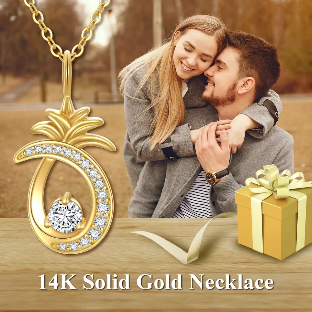 10K Gold Cubic Zirconia Pineapple Pendant Necklace-5