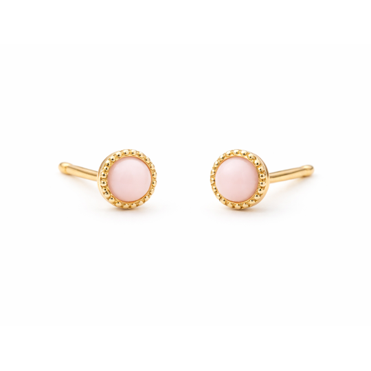 10K Gold Pink Opal Bead Stud Earrings
