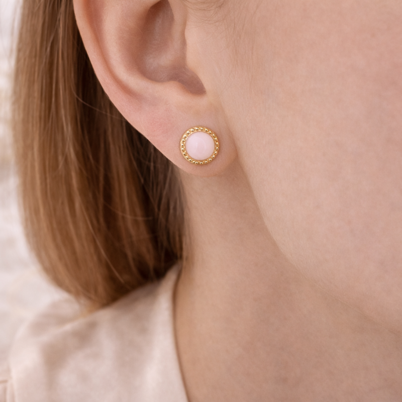 18K-Gold-Ohrringe mit rosafarbenen Opalperlen-2