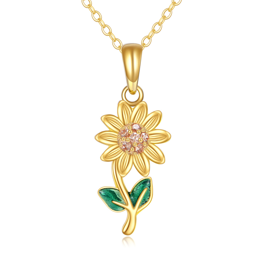 Collar con colgante de girasol y circonita cúbica rosa en oro de 14 quilates-1