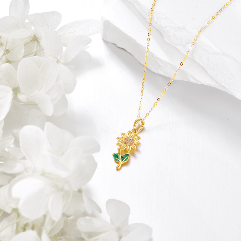 10K White Gold Cubic Zirconia Sunflower Pendant Necklace-3