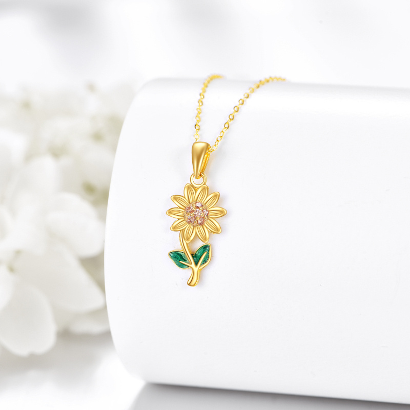 10K White Gold Cubic Zirconia Sunflower Pendant Necklace-4