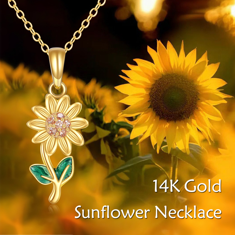 10K White Gold Cubic Zirconia Sunflower Pendant Necklace-5