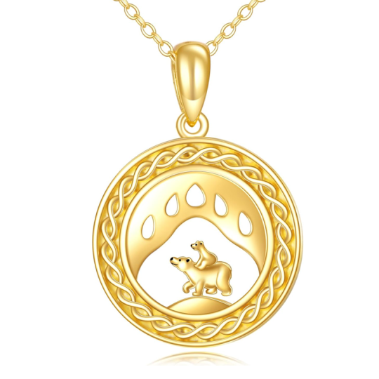 Collana rotonda con nodo a spirale celtico con orso polare in oro 10K per donna