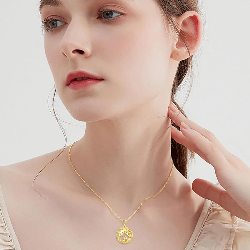 10K Gold Polar Bear Celtic Spiral Knot Round Necklace for Women-2