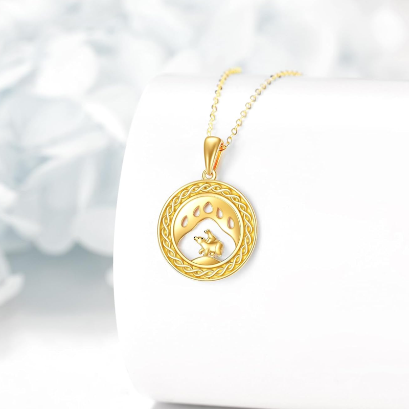 10K Gold Polar Bear Celtic Spiral Knot Round Necklace for Women-3