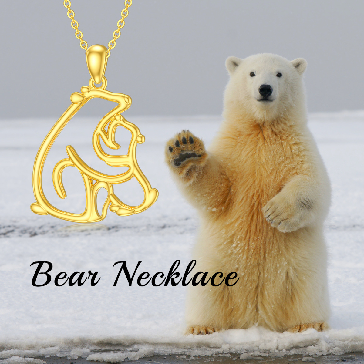 Colar com pingente de urso polar de ouro 14K-5