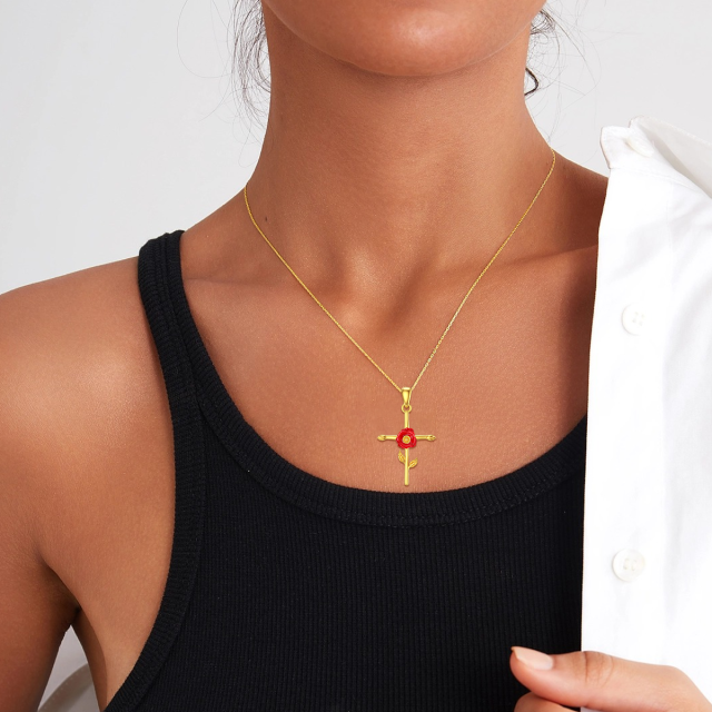 14K Gold Poppy & Cross Pendant Necklace-2