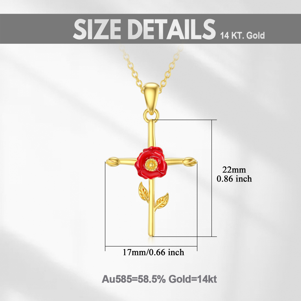 14K Gold Poppy & Cross Pendant Necklace-5