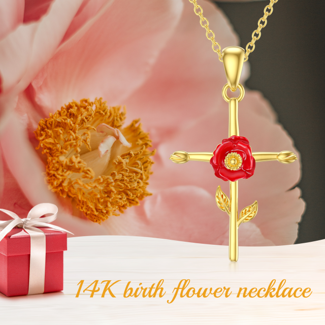 14K Gold Poppy & Cross Pendant Necklace-6