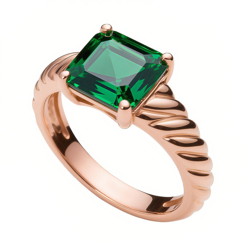 14K Gold Prinzessin-Schliff Smaragd-Verlobungsring-3
